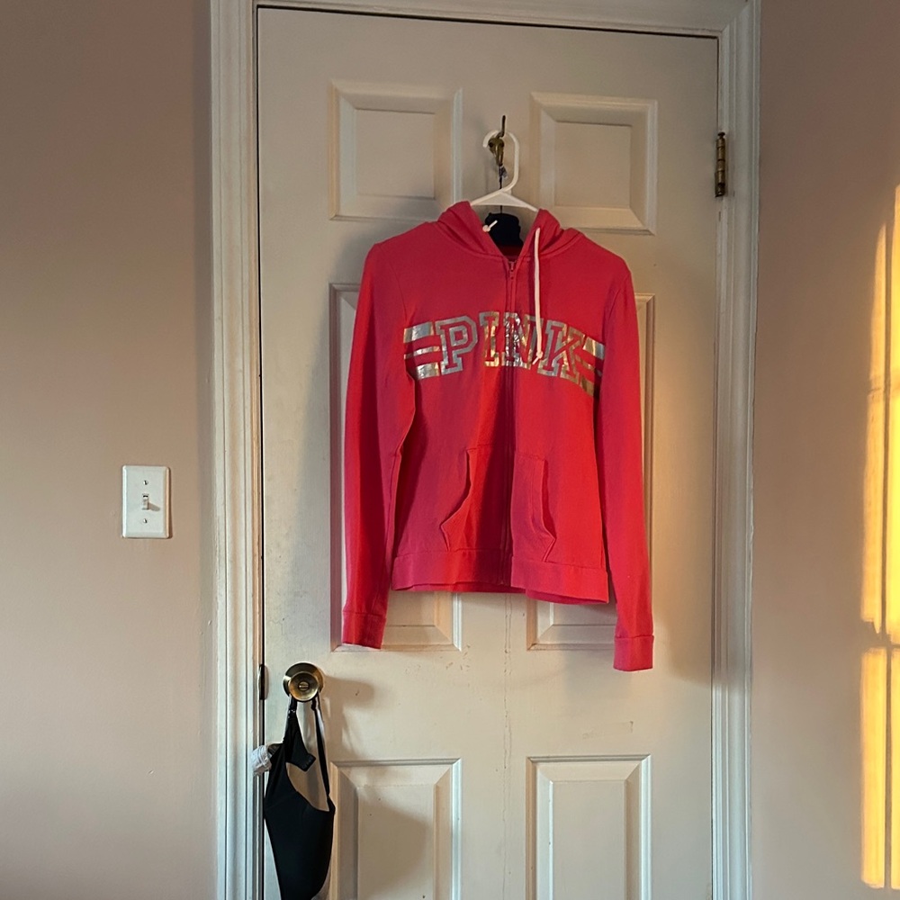 Victoria's Secret PINK Hot Pink Hoodie with Silver Logo